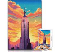 1000 Piece Jigsaw Puzzle for Adults Empire State Pixel Art Educational Family Game Presents for Women Secret Santa Gifts Size 50x75cm