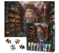 1000 Piece Jigsaw Puzzle for Adults Enchanted Flower Forest Library Magical Whimsical Fantasy Scene Art Puzzle for Book Lovers Nature Enthusiasts Large 27.5x19.7 Inch Puzzle