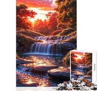 1000 Piece Jigsaw Puzzle for Adults Enchanted Forest Waterfall at Sunset Impossible Game Tough Challenge DIY Toys Enhance Love between Couples (38X26cm)