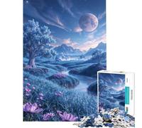 1000 Piece Jigsaw Puzzle for Adults Enchanted River Valley Under A Luminous Moon Jigsaw for Adults Brain Teaser Game Enhance Memory Parent-child Interaction (Size 50x75cm)