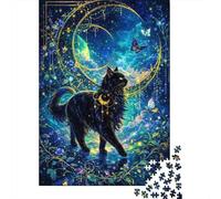 1000 Piece Jigsaw Puzzle for Adults, Enchanting Black Cat Under A Celestial Moon, 52x38cm/1000pcs, Festive Gift Idea, Relaxing Home Activity And Family Time at Home