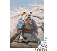 1000 Piece Jigsaw Puzzle for Adults English Bulldog Samurai Puzzles 1000 Pieces Wooden Board Jigsaw- Relax Puzzles Games-Brain Teaser Puzzle 1000pcs (75x50cm)