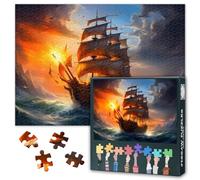 1000 Piece Jigsaw Puzzle for Adults Epic Maritime Battle Watercolor Art Old Sailing Ships Naval Combat Seascape Challenging Puzzle for Adults Teens Nautical Decor Gift 27.5x19.7 Inches