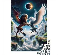 1000 Piece Jigsaw Puzzle for Adults Fantasy Battle Lion Vs. Pegasus in Clouds Adult Puzzles Toy Wall Decor Staycation Kill Time Birthday And Unique Gifts 38x26cm/1000pcs