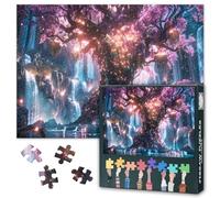 1000 Piece Jigsaw Puzzle for Adults Fantasy Tree of Life with Glowing Pink Flowers Mystical Celestial Nature Art Puzzle for Calm Relaxation and Home Decor Large 27.5x19.7 Inch Puzzle