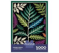 1000 Piece Jigsaw Puzzle for Adults, Ferns on Black Background Artwork, Family Game Night, Gift for Adults, Precision Cut Pieces, 52x38cm/1000pcs
