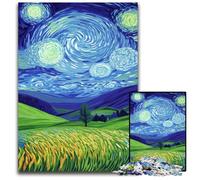 1000 Piece Jigsaw Puzzle for Adults Fields Under The Night Sky Wooden Puzzles for Age 14+ Educational Challenge Fun Activities at Home, Birthday Gifts, Travel Gifts 50X75CM