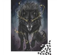 1000 Piece Jigsaw Puzzle for Adults, Fierce Black Wolf with Golden Aura