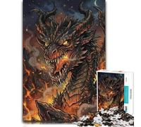 1000 Piece Jigsaw Puzzle for Adults, Fierce Dragon Breathing Fire | Paper puzzle activity on rainy days for calm focus.