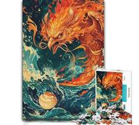 1000 Piece Jigsaw Puzzle for Adults, Fiery Phoenix Over Turbulent Seas | Enjoy a paper puzzle activity on quiet evenings for calm focus.