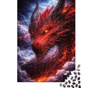 1000 Piece Jigsaw Puzzle for Adults, Fiery Red Dragon in Stormy Skies