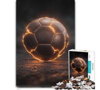 1000 Piece Jigsaw Puzzle for Adults, Fiery Soccer Ball on Dark Ground