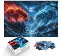 1000 Piece Jigsaw Puzzle for Adults, Fire and Ice Tigers Confrontation | For puzzle time at home, this adult jigsaw puzzle with 1000 pieces makes an engaging indoor activity for adults.