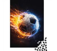 1000 Piece Jigsaw Puzzle for Adults, Fire Ice Element Football Poster | For relaxed after-work puzzle time: Adult jigsaw puzzle with 1000 pieces combines concentration with relaxation.