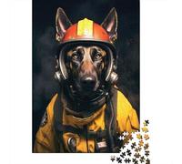 1000-Piece Jigsaw Puzzle for Adults, Fireman Belgian Malinois, 70x50cm/1000pcs, Smooth White Cardboard Pieces; for Relaxed Evenings at The Table