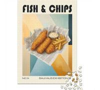 1000 Piece Jigsaw Puzzle for Adults, Fish and Chips Mid Century Bauhaus