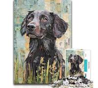 1000 Piece Jigsaw Puzzle for Adults Flat-Coated Retriever Paper Collage Presents for Women Impossible Game for Age 14+ Game 50x75cm
