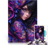 1000 Piece Jigsaw Puzzle for Adults Floral Fantasy Portrait Anime Girl Hands-on-Spiel mit passendem Poster und Quizblatt38x26cm