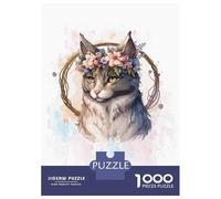 1000 Piece Jigsaw Puzzle for Adults Floral Manx Cat Painting Jigsaw for Adults Relaxing Games Stress Reliever Birthday And Unique Gifts 70x50cm/1000pcs