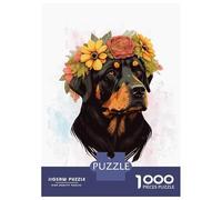 1000 Piece Jigsaw Puzzle for Adults Floral Rottweiler Painting Jigsaw Toy Wall Decor Difficult Hard Unique Gifts for Birthday And Christmas 52x38cm/1000pcs