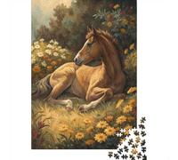 1000 Piece Jigsaw Puzzle for Adults, Foal Resting Among Flowers, 70x50cm/1000pcs, Festive Gift Idea, Winter Indoor Activity And Family Time at Home