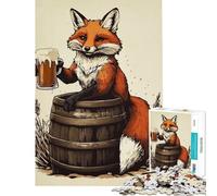 1000 Piece Jigsaw Puzzle for Adults Fox with Beer on Barrel Illustration Challenging To Complete But Fun And Humorous Relaxing Games for Ages 14 And over (38x52cm)