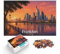 1000 Piece Jigsaw Puzzle for Adults, Frankfurt Germany Cityscape at Sunset | For a calm home hobby: Adult jigsaw puzzle with 1000 pieces pairs well with quiet nights, weekends and holidays.