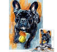 1000 Piece Jigsaw Puzzle for Adults French Bulldog Tennis Ball Impossible Game Staycation Kill Time Educational Toy Enhance Love between Couples (38X26cm)