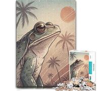 1000 Piece Jigsaw Puzzle for Adults, Frog in a Tropical Landscape | A detailed printed puzzle around the table for calm focus.
