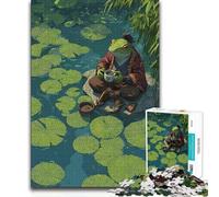 1000 Piece Jigsaw Puzzle for Adults Frog Samurai Drinking Tea in Pond Home Art Decor Hands-on Game Suitable for Ages 14 And Up 38x52cm