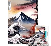 1000 Piece Jigsaw Puzzle for Adults Fuji Mount Kanagawa Wave Jigsaw Puzzle Hands-on Game Pattern Assembly Parent-child Interaction (Size 38x26cm)
