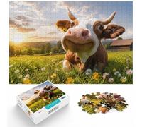 1000 Piece Jigsaw Puzzle for Adults, funny Brown and White Cow | For puzzle time at home, this adult jigsaw puzzle with 1000 pieces fits a regular jigsaw hobby.