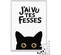 1000 Piece Jigsaw Puzzle for Adults, Funny Cat Bathroom Poster - J'ai Vu Tes Fesses Cat Poster, 70x50cm/1000pcs, Indoor Family Activity, Time Around The Table And Time Together