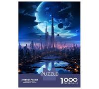 1000 Piece Jigsaw Puzzle for Adults Futuristic City Moon Night Jigsaw Puzzle Toy Wall Decor Wall Decoration Difficult And Challenge 52x38cm/1000pcs