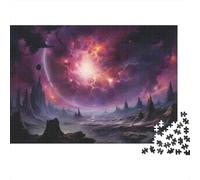 1000-Piece Jigsaw Puzzle for Adults, Galactic Landscape with Nebula And Planets, 38x26cm/1000pcs; A Rewarding Project to Return To; Smooth White Cardboard Pieces