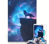 1000 Piece Jigsaw Puzzle for Adults Galactic Wolf Howling Beneath A Blue Moon And Star-Filled Sky, Relax Games, For Family Fun, Artists Collection, Fine Art 50x75cm