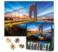 1000 Piece Jigsaw Puzzle for Adults George Washington Bridge at Sunrise Fort Lee NJ Suspension Bridge New York Skyline Scenic Puzzle Wall Art Decor 27.5x19.7 Inch