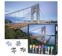 1000 Piece Jigsaw Puzzle for Adults George Washington Bridge at Twilight New York City Suspension Bridge Puzzle Hudson River Nightscape Wall Art Decor 27.5x19.7 Inch