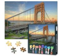 1000 Piece Jigsaw Puzzle for Adults George Washington Bridge Over Hudson River Twilight New York City Skyline Suspension Bridge Wall Art Home Decor 27.5x19.7 Inch