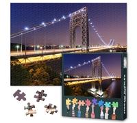 1000 Piece Jigsaw Puzzle for Adults George Washington Bridge Twilight View Spanning Hudson River New York City Skyline Suspension Bridge Wall Art Decor 27.5x19.7 Inch
