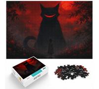 1000 Piece Jigsaw Puzzle for Adults, Giant Grinning Black Cat and Girl