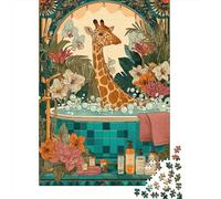 1000-Piece Jigsaw Puzzle for Adults, Giraffe Bath Time Oasis, 52x38cm/1000pcs, Gift for Puzzle Lovers, Relaxing Indoor Activity And Time at Home
