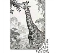 1000 Piece Jigsaw Puzzle for Adults, Giraffe Eating Leaves in A Lush Landscape, 52x38cm/1000pcs, Festive Gift Idea, Winter Indoor Activity And Family Time at Home