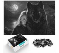 1000 Piece Jigsaw Puzzle for Adults, Girl and Wolf Black and White | For mindful downtime without a screen, this adult jigsaw puzzle with 1000 pieces fits a regular jigsaw hobby.