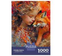 1000 Piece Jigsaw Puzzle for Adults Girl Fox Hug Fantasy Art Print Puzzles for Adults Family Game A Work of Art Unique Gifts for Birthday And Christmas 38x26cm/1000pcs