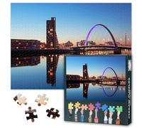 1000 Piece Jigsaw Puzzle for Adults Glasgow Scotland Skyline Art Downtown Night Cityscape Wall Decor Modern Home Office Relaxation Activity 27.5x19.7 Inch