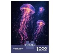 1000 Piece Jigsaw Puzzle for Adults Glowing Jellyfish in Deep Space Poster, Picture, Metal Print, Paint by Candy Stonee Jigsaw Puzzle Toy Wall Decor Wall Decoration Difficult And Challenge 52x38cm/100