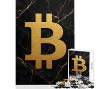 1000 Piece Jigsaw Puzzle for Adults Golden Bitcoin on Black Marble Home Decoration Toys Funny Gift Hands-on Game Decompressing Intellectual Size 38x26cm