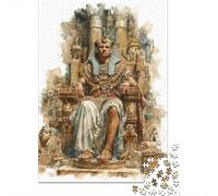 1000-Piece Jigsaw Puzzle for Adults, Golden Egyptian Pharaoh Throne, 38x26cm/1000pcs, White Card Pieces for Easy Sorting; A Calm After-work Activity
