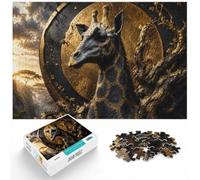 1000 Piece Jigsaw Puzzle for Adults, Golden Giraffe Portrait Stone Relief | For free time at home, this adult jigsaw puzzle with 1000 pieces works well for longer puzzle sessions.